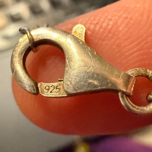 Sterling Silver Glass Mother of Pearl Lariat Chain Necklace - Picture 5 of 9